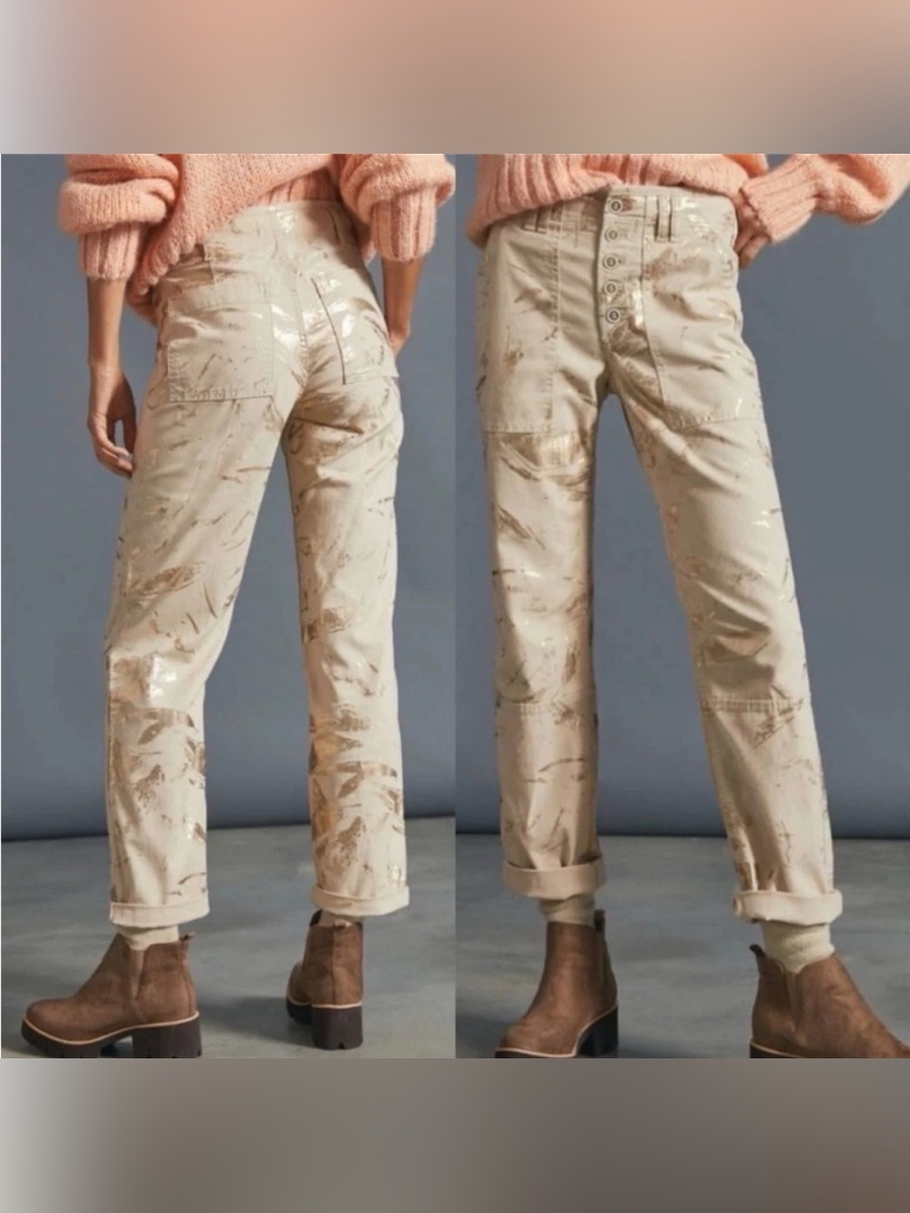 Anthropologie The Wanderer Gold Paint Brush Utility Pants